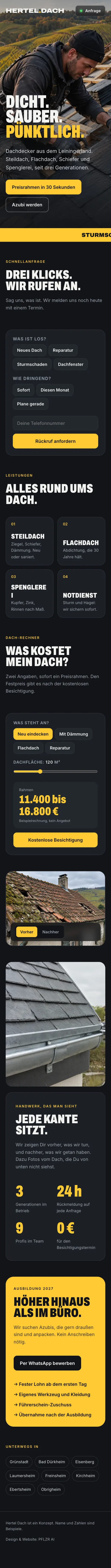 Konzept Hertel Dach am Handy: Anfrage in drei Klicks, Dach-Rechner, Azubi-Bewerbung