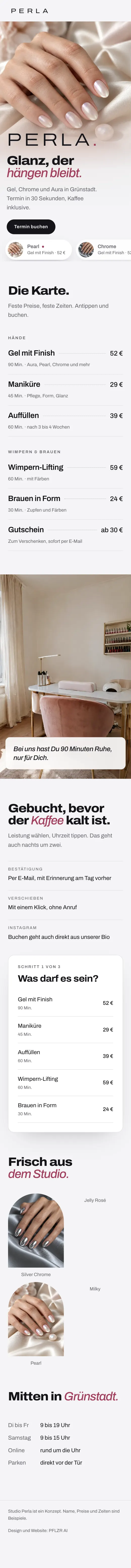 Konzept Studio Perla am Handy: Looks der Saison und Online-Buchung