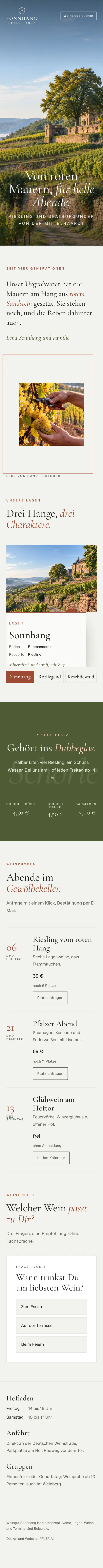 Konzept Weingut Sonnhang am Handy: Lagen, Schorle und Weinproben